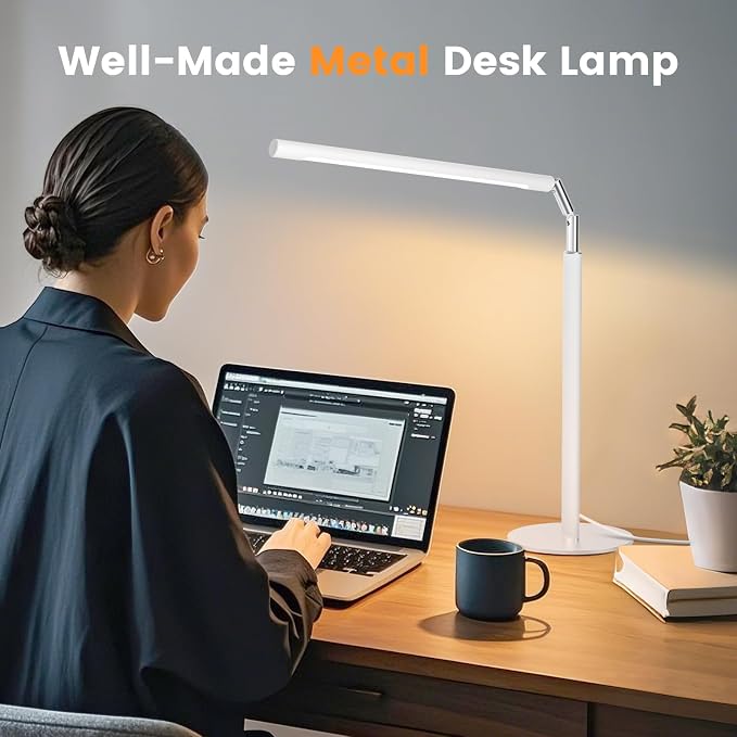 White LED Desk Lamp, 16" Dimmable Metal Desk Light with Base, 15W 1200LM, Adapter Included, Color & Brightness Adjustable, Modern Tall Table Lamp for Home Office Reading Study Task Laptop - Image 6