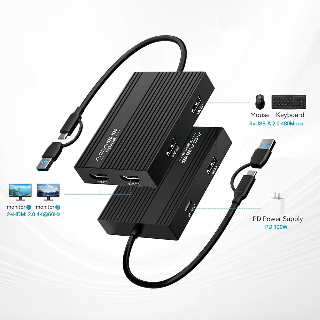 ACASIS USB C to Dual HDMI DisplayLink Adapter for Mac M1/M2/M3/M4/Windows - Image 2