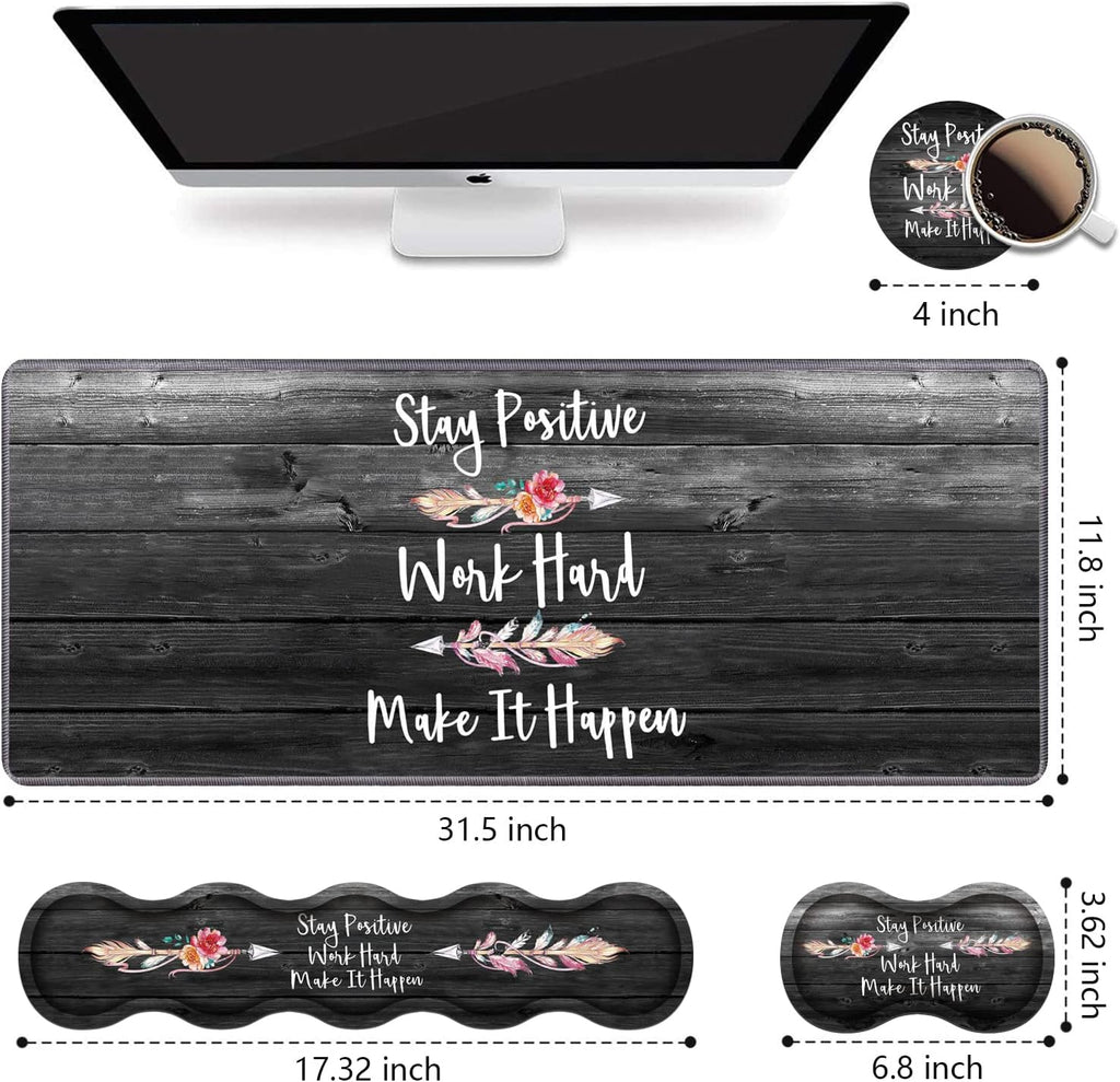 Ergonomic Keyboard Wrist Rest & Mouse Pad Wrist Rest Set, Stay Positive Work Hard and Make It Happen Pattern Inspirational Quote Large XXL Gaming Desk Mat, Memory Foam, Easy Typing Pain Relief - Image 2