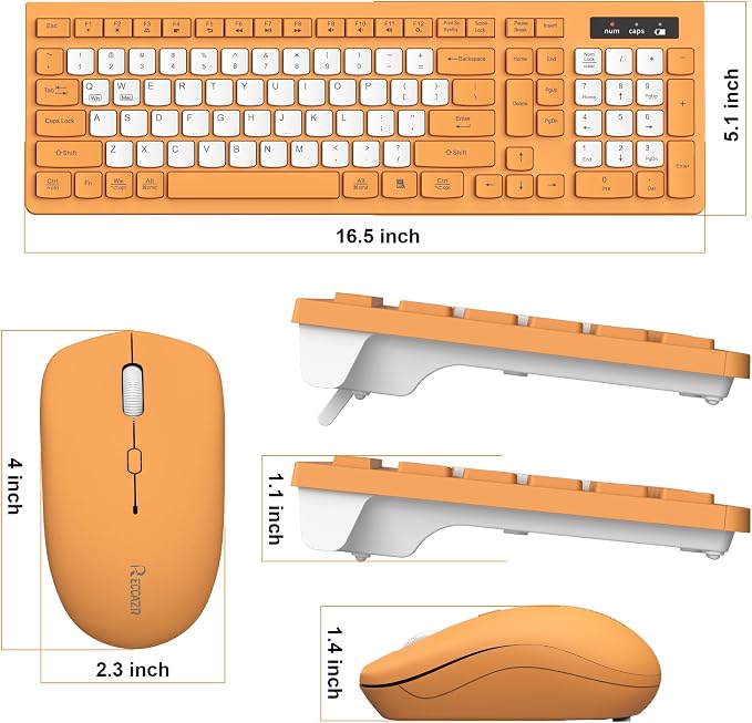 Wireless Keyboard and Mouse Combo Silent for Office and Home(Orange-B) | 2.4G Full Size Silent Cordless Keyboard with Tilt Legs,3-Level DPI Quiet Mouse,for Windows/Mac OS/Desktop/Laptop/PC - Image 9