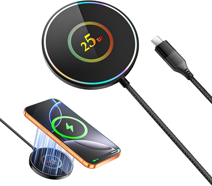 ZBF 25W Magnetic Wireless Charging Pad | USB-C for iPhone Samsung | Ultra-thin Strong Magnet,Fast Charging For Desk/Travel/Bedside/Office,Works with iPhone 17-12 & Samsung S26/S25,MagSafe by ZBF