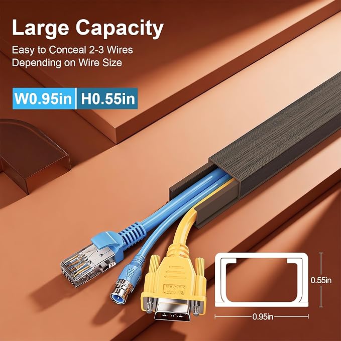 Yecaye Cord Covers for Wires on Wall, 113in, W0.95in H0.55in, Darkwood | TV Cord Hider, Medium Cord Organizer for 2-3 Wires, Cable Management Kit, Easy Install - Image 4