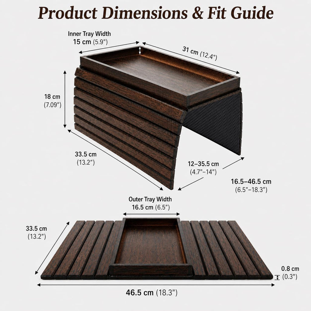 Bamboo Couch Arm Tray with Walnut Finish, Foldable Sofa Armrest Tray - Image 2