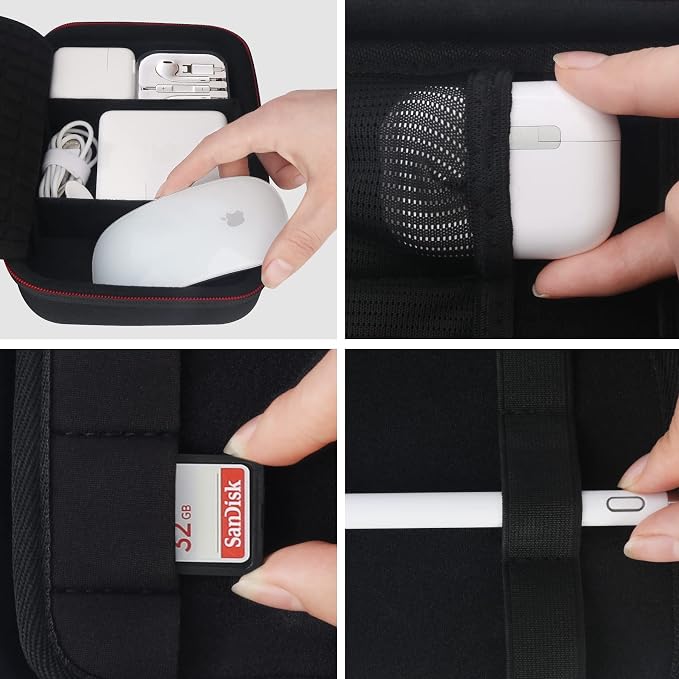 Elonbo Hard Travel Cords Organizer Universal Small Electronic Accessories Carrying Case for Chargers Cables MacBook Adapter Magic Mouse Apple Pencil USB Flash Disk Tech Portable Storage Bag, Black - Image 3