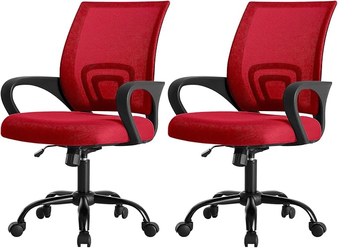 DUMOS Ergonomic Office Chair 2 Pack, Home Desk Mesh Chair, Lumbar Support | Mid Back Mesh, Height Adjustable Fixed Armrest, Rocking Mode Computer Gaming Meeting, Red by DumosLifestyle