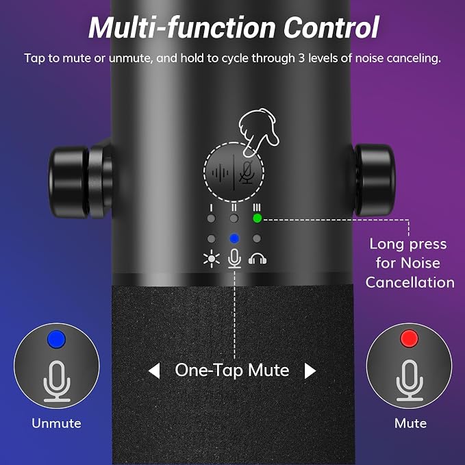 TONOR Dynamic Gaming Microphone XLR/USB Mic with AI Noise Cancellation | Boom Arm Set, RGB, Tap Mute, 3.5mm Jack, Gain Control, Microfono for Content Creators, Black, TD510 AIR S H+ - Image 6