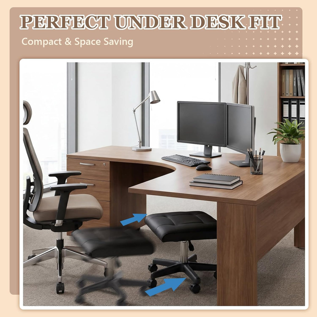 Wesiti Under Desk Foot Rest with Wheels, Adjustable Rolling Foot Stool Ottoman with Lockable Casters, PU Padded Leg Support for Office, Home, Pedicure & Workstation - Image 7