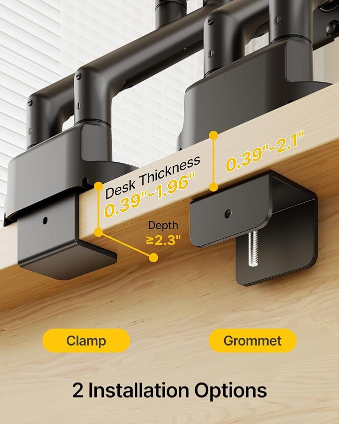 monTEK Aluminum Dual Monitor Arm for 17-35" Screens, 24.3 lbs Each, Black | Mechanical spring, tension indicator, full motion, VESA 75/100 compatibility, clamp/grommet bases and cable routing - Image 8