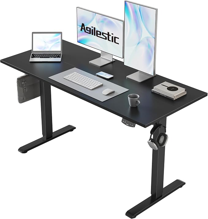 Agilestic 48 * 24 Inch Height Adjustable Electric Standing Desk, Black | Sit Stand Up Computer Desk, Memory Presets, Stable Steel Frame,154 lbs, Easy Assembly, Splice Board, Home Office, Studying by Agilestic