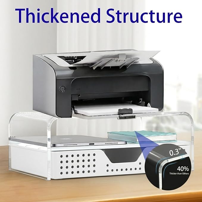 Desk Organizer and Accessories, 2-Tier Computer Monitor Stand Riser with Drawer and 2 Pen Holders, Laptop Stand, Office Desk Accessories for Office Supplies, 1 Pack, Transparent - Image 5