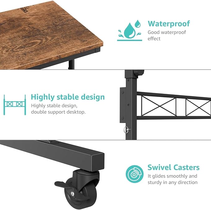 Small Portable Rolling Standing Desk - 32 Inch Adjustable Height Mobile Stand Up Desks with Wheels for Treadmill Walking Pad, Teacher Podium for Classroom, Couch Sofa Side Laptop Table, Rustic Brown - Image 9