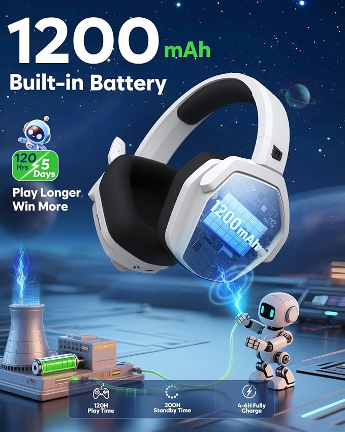 NUBWO G06 Pro Wireless Gaming Headset with Charging Station for Headset & PS5 Controller, 17ms Low Latency, 120H Battery Life, Dynamic 50mm Drivers-White (Only Compatible with PS5) - Image 6