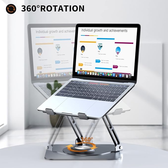 Laptop Stand for desk(360°Rotating),Aluminum laptop Riser for 10-16"Laptops | Adjustable Multi-Angle Ergonomic Computer Stand, Foldable Portable for Home Office, Fits MacBook Air Pro Dell HP Laptops - Image 2
