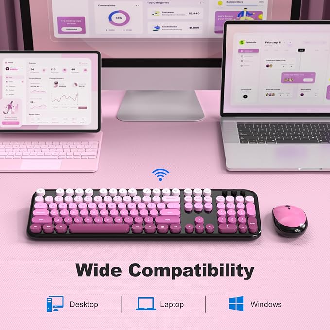 MOFII Wireless Keyboard and Mouse Combo,2.4G Typewriter Keyboard Quiet Mice | Retro Full Size Computer Keyboards, Cute Mouse, USB Dongle Plug and Play, for PC,Laptop,Desktop,Windows (Black Pink Gradient) - Image 5