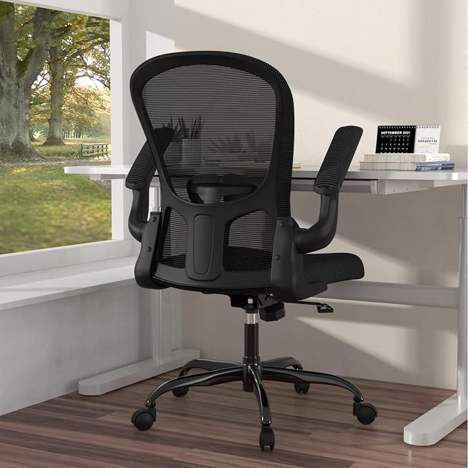 Ergonomic Office Chair, Comfort Swivel Home Office Task Chair, Breathable Mesh Desk Chair, Lumbar Support Computer Chair with Flip-up Arms and Adjustable Height by Silybon