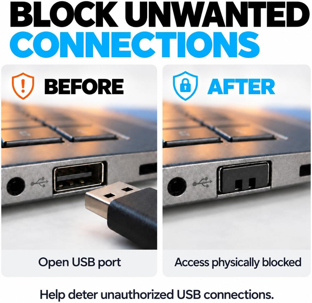 USB A Port Blockers 10 Pack, Control USB Access, 2 Dual Prong Keys, Black - Image 2