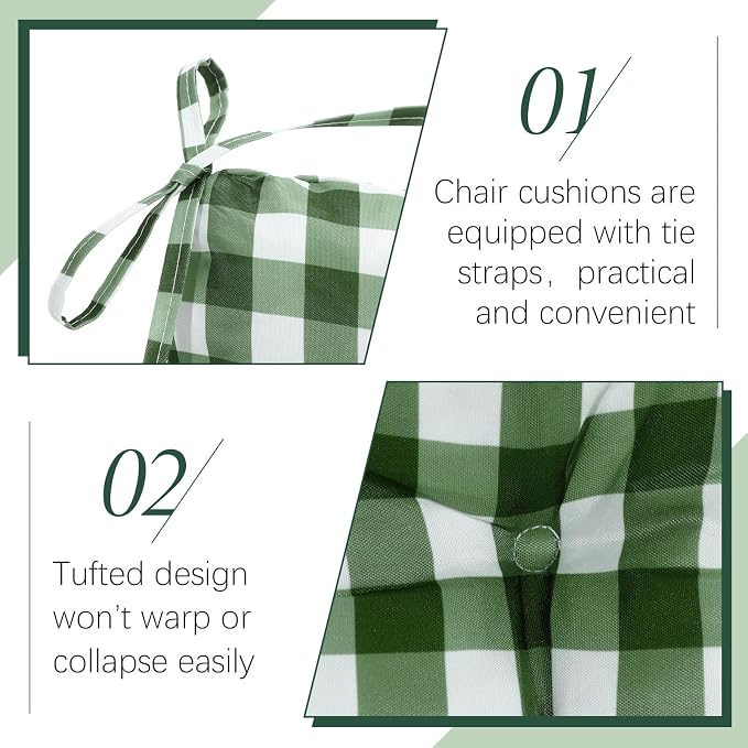 Geetery 4 Pack Chair Cushions, 16" x 15",Green and White,Plaid - Image 4