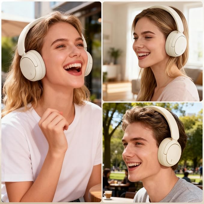 Bluetooth Headphones with Active Noise Cancelling (ANC), Wireless Over Ear Bluetooth Headsets with 35H Playtime, HiFi Stereo Foldable Headphones with Foam Ear Cups for Sports, Travel, White - Image 7