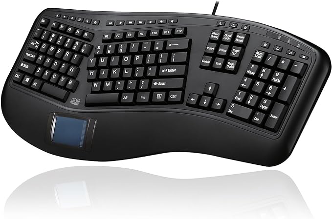 Adesso AKB-450UB Ergonomic Keyboard with Built-in Touchpad, Wired USB | Multimedia Hotkeys, Split Keys Design, Built-in Palm Rest for Comfort, Compatible for PC by Adesso