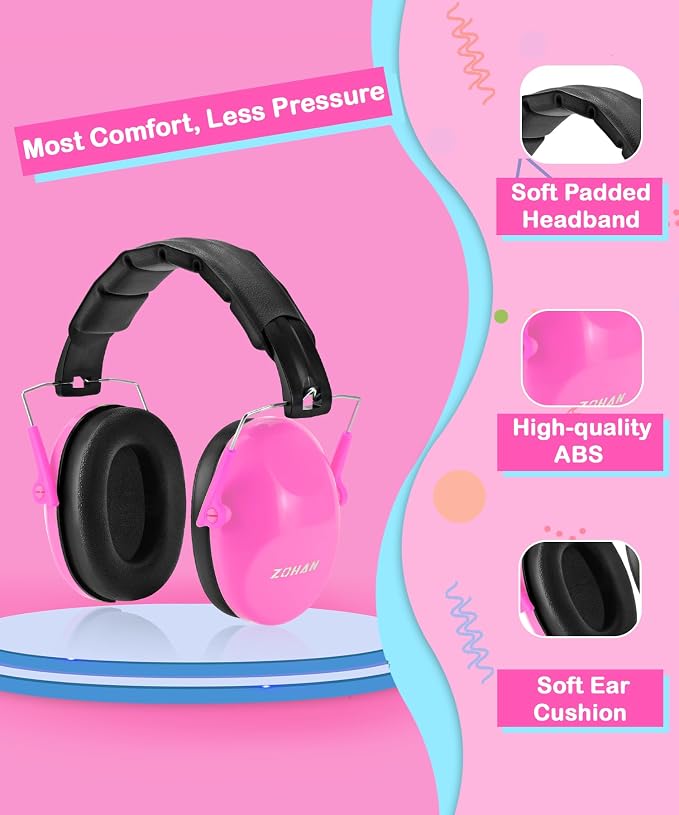 ZOHAN 032 Kids Noise Cancelling Headphones - 25dB NRR Kids Ear Protection, Hearing Protection Safety Ear Muffs for School Monster Truck Fireworks Traveling Studying Concerts Autism - Hot Pink - Image 4