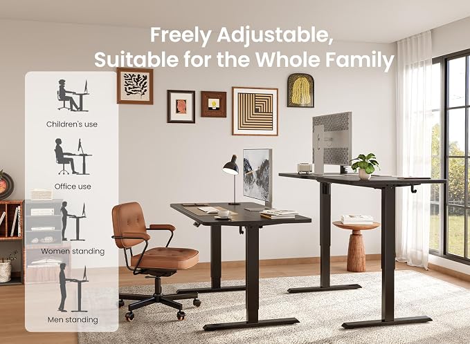 BANTI 48 × 24 Inches Standing Desk, Ergonomic, Electric Height Adjustable, Sit and Stand Up, Computer Office Desk with Splice Board, Black Frame/Black Top - Image 4