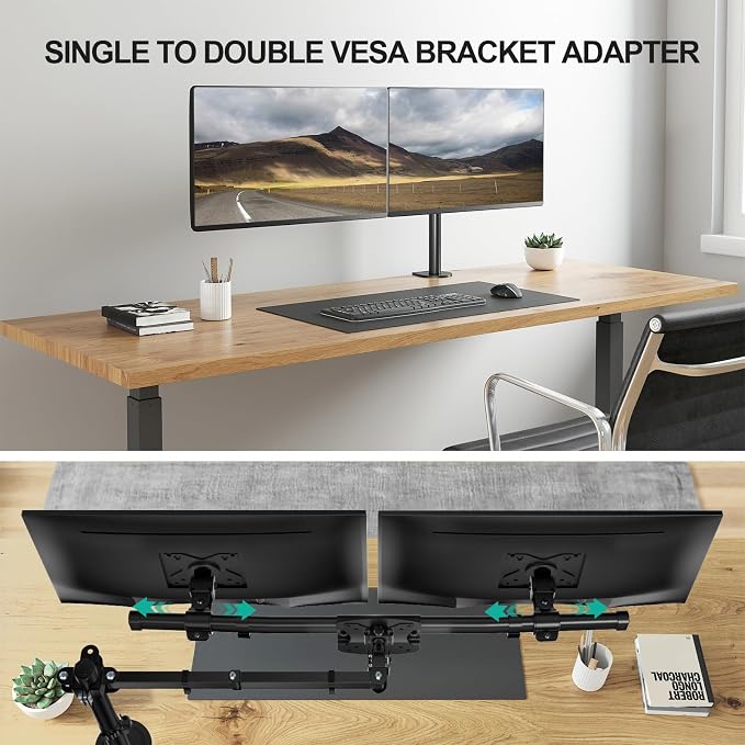 WALI Dual Monitor Wall Mount for 13-27 inch Screens, up to 22lbs | Wall Mount Monitor Arm, Horizontal Assembly, Full Motion with Tilt, Swivel, Rotation, VESA Mount 75/100mm (012ARM), Black - Image 5