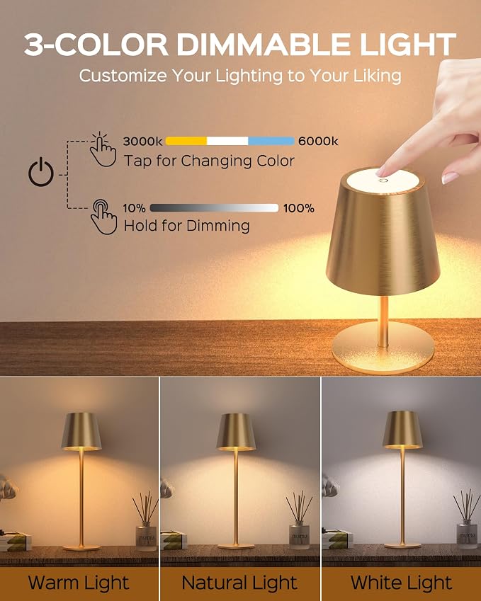 JACKYLED Cordless Table Lamps Rechargeable, 3 Adjustable Height, 5000 Capactiy Operated, 3 Colors Smooth Dimming, Portable LE - Image 5