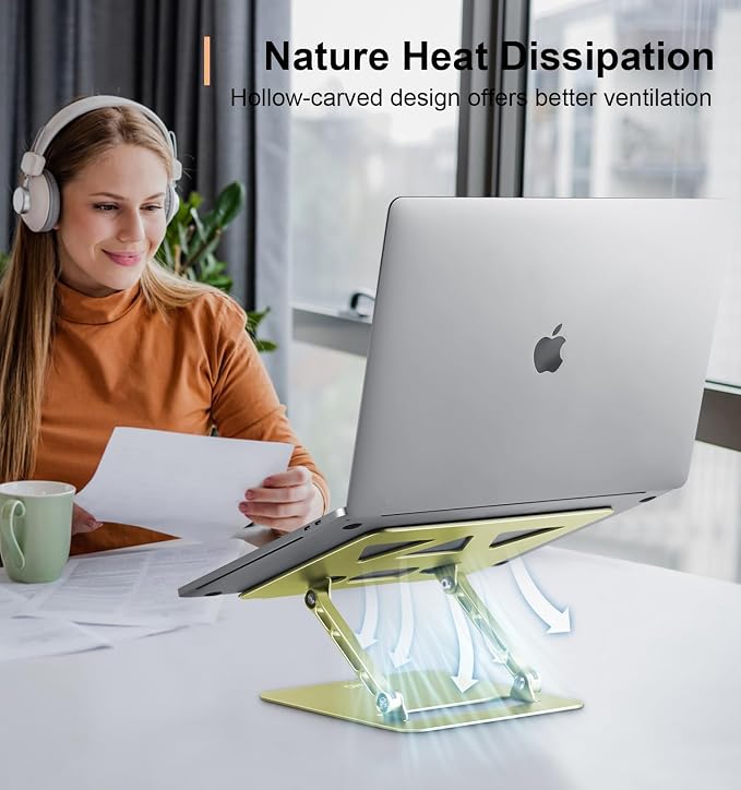 Aoviho Laptop Stand for Desk,Adjustable Laptop Stand Holder and Riser,Foldable Aluminum Notebook Computer Stands for MacBook Air Pro HP Lenovo Dell Samsung Chromebook, 10-15.6 inch,Yellow Green - Image 3