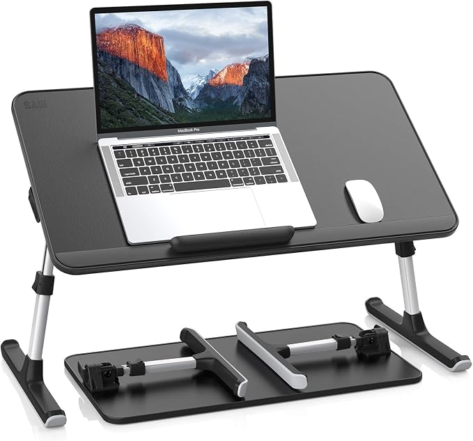 SAIJI PU Leather Laptop Bed Tray Table, Adjustable Laptop Stand with Removable Stopper, Portable Lap Desks with Foldable Legs, Notebook Stand Breakfast Reading Desk for Sofa Couch(Large, Black) by SAIJI