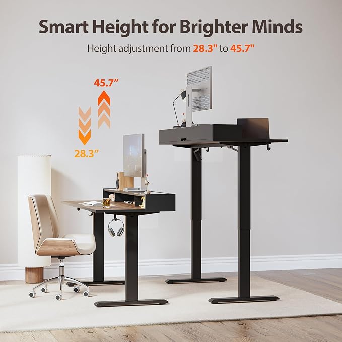 Agilestic 48 * 24 Inch Electric Standing Desk with Glass Shelf, Dark Walnut | Electric Height Adjustable, 2 Storage Drawer, Monitor Stand, Sturdy Steel Frame, Memory Presets, Hooks, 154 lbs, Splice Board - Image 8