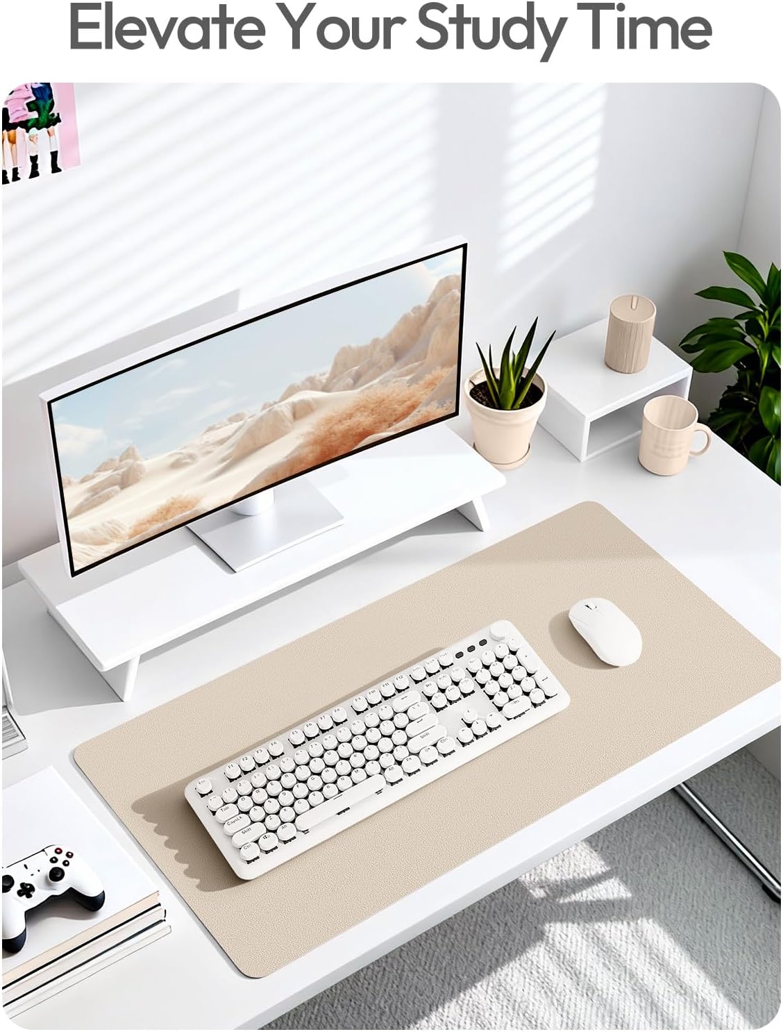 YSAGi Leather Desk Protector, Office Mat, Large Mouse Mat, Non-Slip PU Leather Blotter, Laptop Pad, Waterproof Writing Pad for Office and Home (Eggshell, 47.2" x 23.6") - Image 6