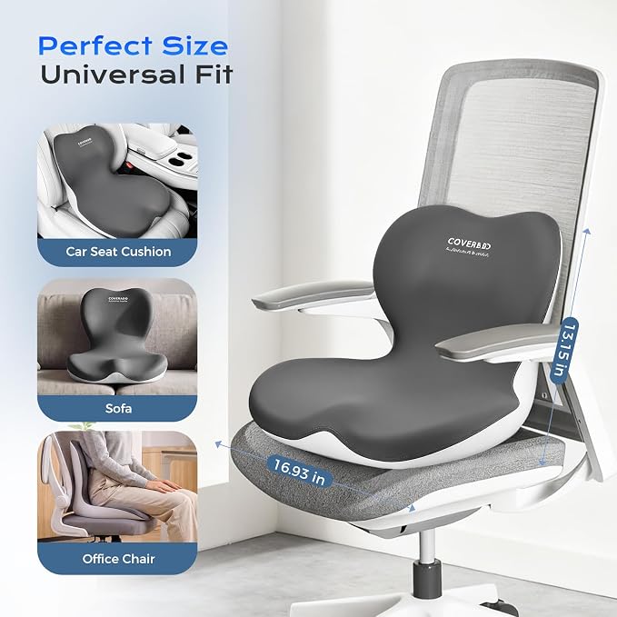 Coverado [Upgraded] Car Seat Cushion and Lumbar Support Pillow One Piece, Memory Foam Ergonomic Back Support Driving Seat Cushion for Back Pain, Non-Slip Washable Cushion for Car, Driver, Office - Image 8