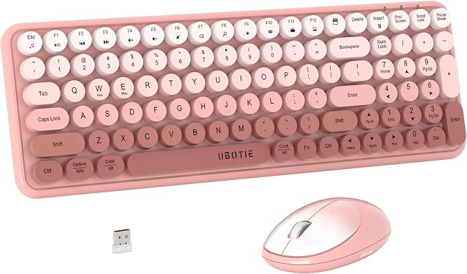 UBOTIE Wireless Keyboards and Mouse Combo (Peach Gradient) | Colorful Gradient Rainbow Color Retro Typewriter Flexible Keyboard, 2.4GHz Connection and Optical Mouse for PC Wins Mac by UBOTIE