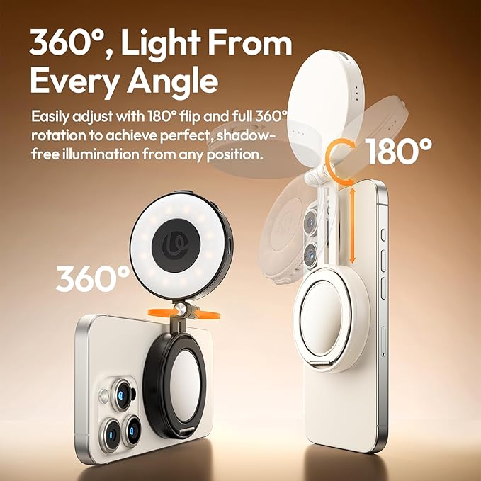 Magnetic Selfie Light, Upgraded ULANZI LM23 360° Phone Ring Light for iPhone Magsafe with Mirror & Stand, LED Phone Fill Lights for Selfies/Video Calls/Vlogging/Makeup - White - Image 2
