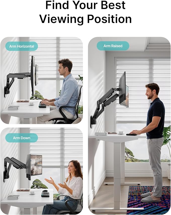 PEGZONE Dual Monitor Wall Arm 17"-35" Ultrawide 26.4Lbs VESA Black | Fully Adjustable, Space Saving Structure, VESA 75x75 & 100x100, Ideal for Home Office Gaming, Fits Ultrawide Monitors - Image 6