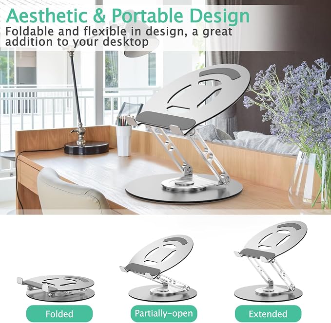 Laptop Stand for Desk Adjustable Computer Stand with 360 Rotating Base Ergonomic Laptop Riser Mount for Desk Foldable Protable Computer Desk Fits with MacBook Pro Air, Round - Image 7
