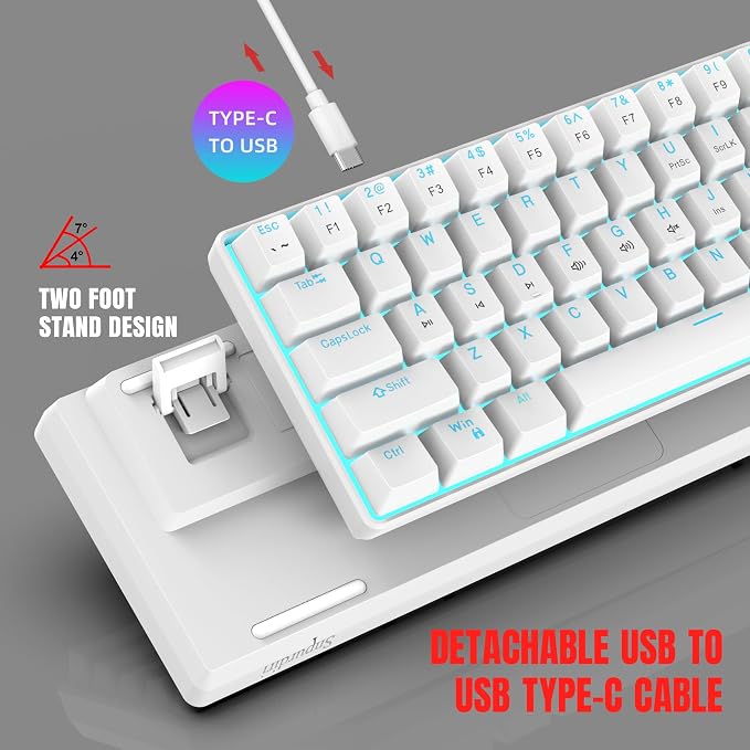 Snpurdiri 60% Mechanical Gaming Keyboard (White, Blue Switches) | Ice Blue LED Backlit 61 Keys Mini Wired Office Keyboard for Windows Laptop PC Mac - Image 5