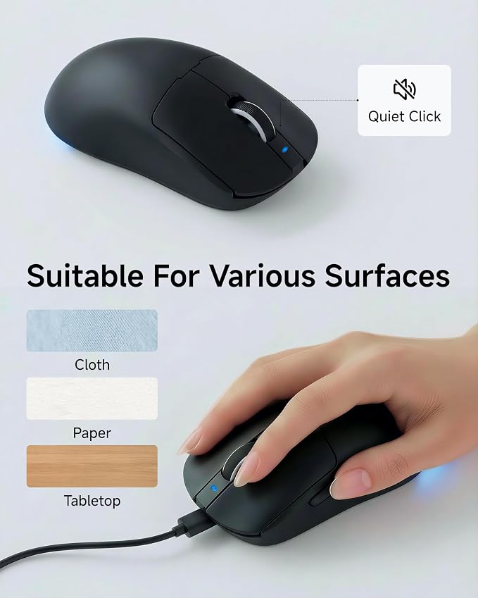 EWEADN Wired Keyboard and Mouse Combo with Detachable Wrist Rest, Quiet Ergonomic Keyboard Mouse Set with Multimedia Knob, RGB Backlit, Double-Shot Keycaps Natural Typing for Laptop, PC - Black - Image 8
