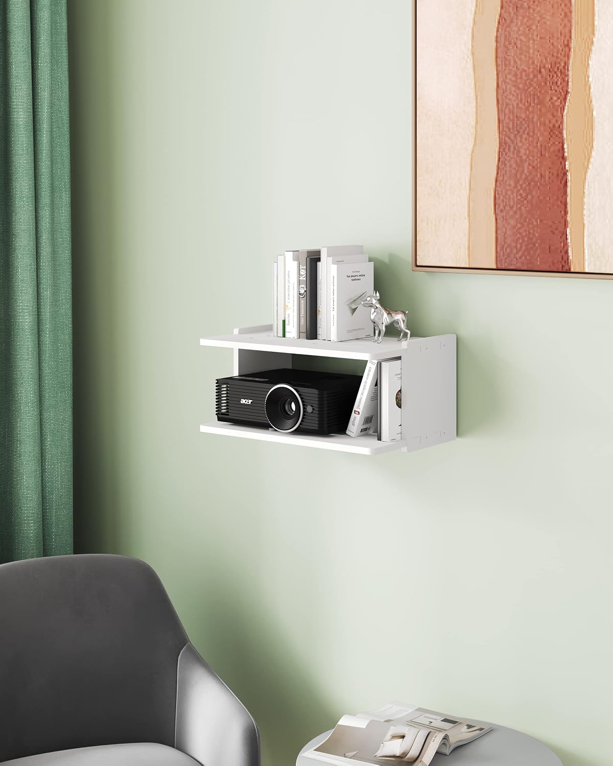 Projector Wall Mount Shelf - Floating Shelf with Holder, White by AREAJD