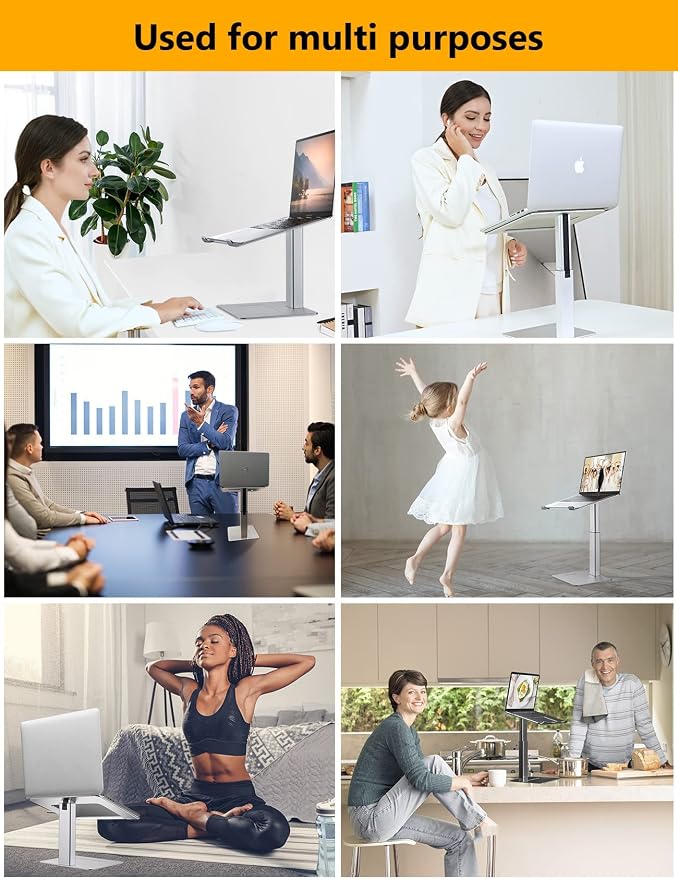 Laptop Stand for Desk, Ergonomic Sitting and Standing Laptop Riser for Notebook MacBook 11-17 Inches，DJ Laptop Stand Adjustable Height from 7-15 Inches Aluminum(Silver) - Image 8