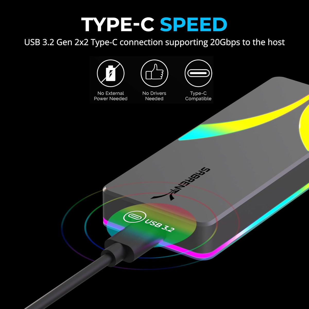 SABRENT Rocket RGB USB4 20Gbps NVMe & SATA M.2 SSD Enclosure (EC-RGBG) - Image 4