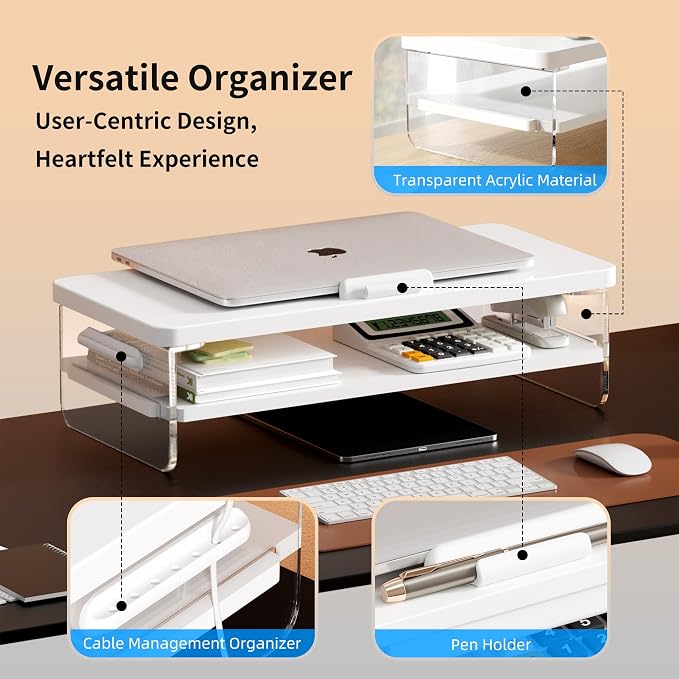 2-Tier Laptop Stand Adjustable Riser Holder,Ventilated Cooling Ergonomic | Computer Desk Organizer for 10-17.3" Notebook,Desktop Storage Compatible with MacBook,Dell,HP,Lenovo - Image 4