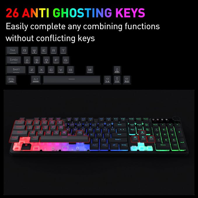 Redragon K521-E Gaming Keyboard with Knob, RGB 104 Keys Wired Keyboard | Mechanical Feeling Keyboard, 12 Multimedia Keys, Anti-Ghosting, Programmable Software, Compatible with PC, PS4/5, Xbox - Image 6