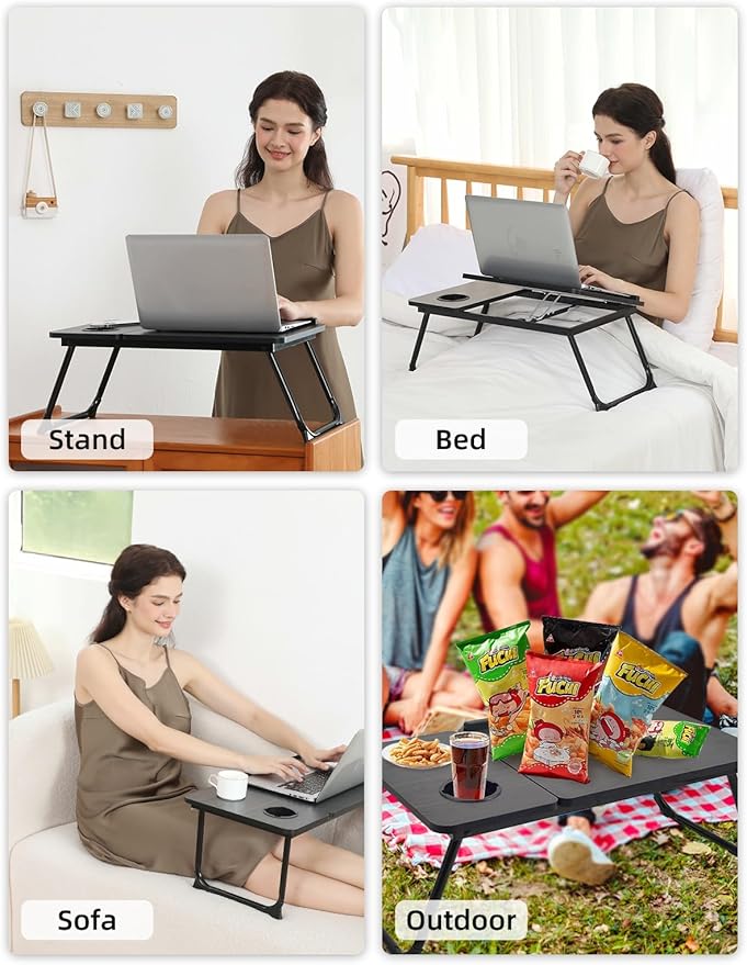 Lap Desk for Couch/Sofa/Floor, 5-Angle Adjustable Bed Desk with Foldable Legs &Cup Holder, Light Weight Bed Tray Table for Writing/Eating/Reading, Portable Laptop Stand for Adults, Kids - Image 5