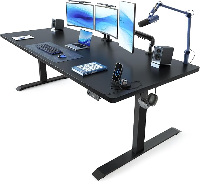 FEZIBO Standing Desk 71 × 37 Inch Electric Height Adjustable, Black | 1" Thick Large Adjustable Desk with Integrated Dual-Beam, Cable Management, Computer Desk for Home Office Workstation by FEZIBO