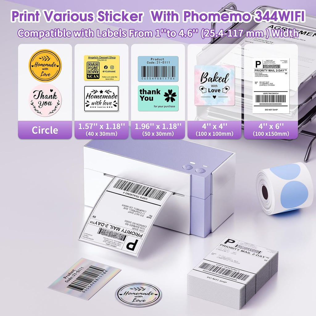 Phomemo 344WF Shipping Label Printer, [Upgraded] WiFi 300DPI Thermal Labels Printer for Shipping Packages, 4x6 Label Printers Compatible with iOS, Android and PC Etsy Ebay USPS, IF Design Award 2024 - Image 5