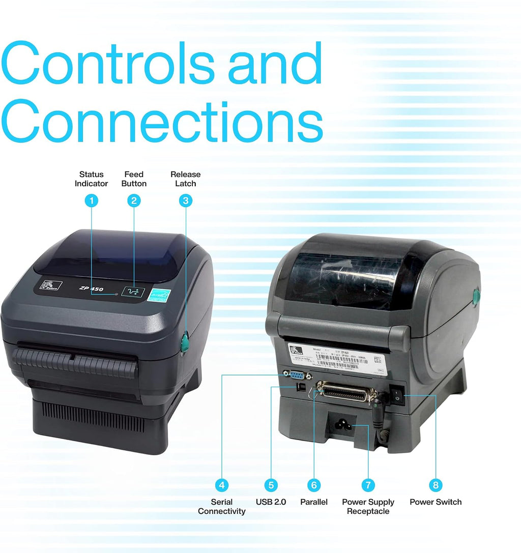 ZP450 Zebra Direct Thermal Label Barcode Printer - USB, Serial & Parallel - Image 5