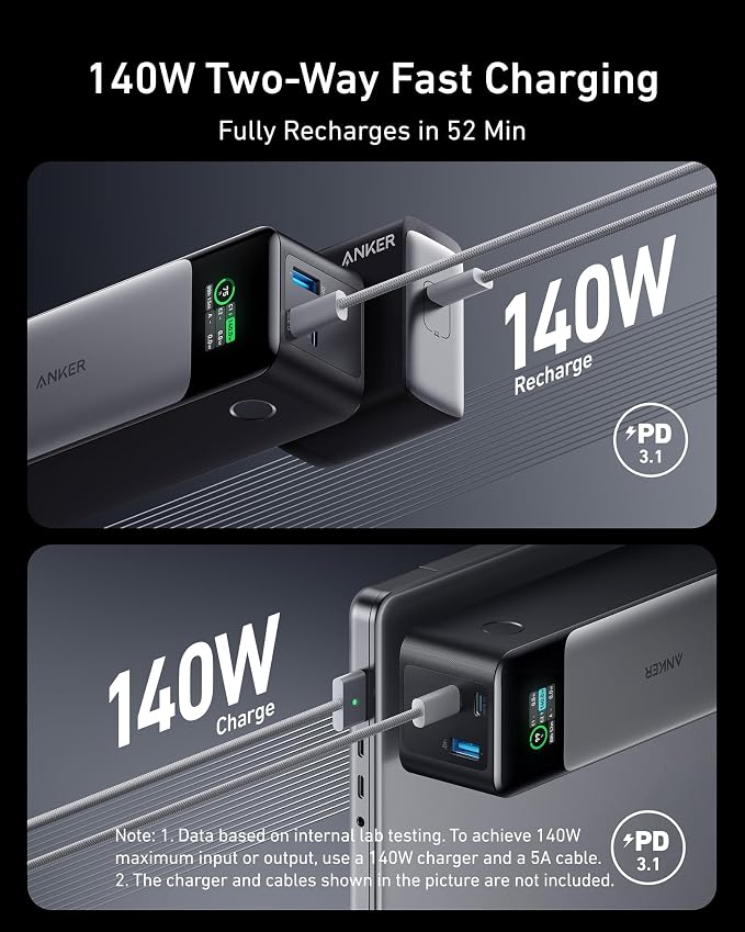 Anker 737 Power Bank, 140W 24,000mAh 3-Port Laptop Charger, Smart Display | Fast Multi-Device Charging, for iPhone 16 / 15 / 14 Series, Vision Pro, Samsung, MacBook, and More - Image 4