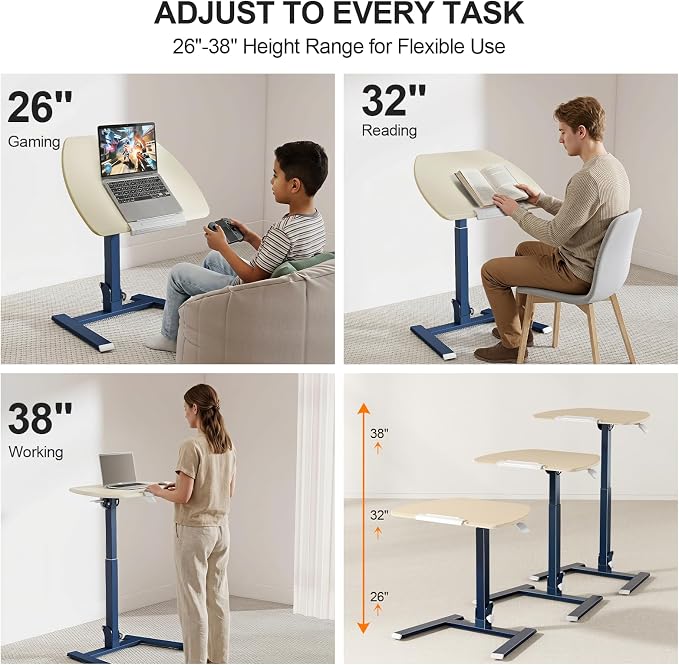 ROMOON Foldable Standing Desk, No-Assembly Height Adjustable Portable Desk | Rolling Laptop Cart with Wheels and Tilt Top, Mobile Workstation for Classroom, Home Office, Small Spaces, Sofa, Oat Yellow - Image 7