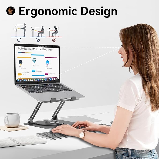 Laptop Stand for desk(360°Rotating),Aluminum laptop Riser for 10-16"Laptops | Adjustable Multi-Angle Ergonomic Computer Stand, Foldable Portable for Home Office, Fits MacBook Air Pro Dell HP Laptops - Image 7